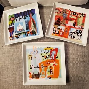 Crate and Barrel City plates, set of 3